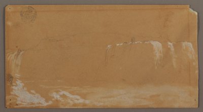 カナダのナイアガラ川岸から見たアメリカ滝、ゴート島、ホースシュー滝の一部 作： Frederic Edwin Church