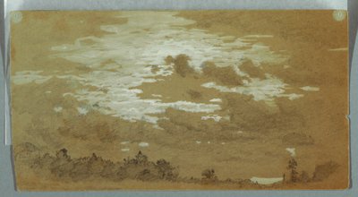 樹木が茂った尾根の上の曇り空、ナイアガラ 作： Frederic Edwin Church