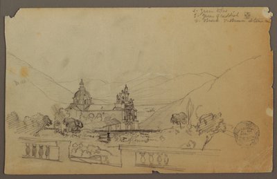デッサン、エクアドルの山の中の教会、1853年9月 作： Frederic Edwin Church