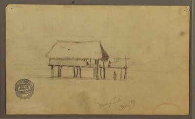 デッサン、柱上の小屋、グアヤキル、エクアドル、1857年5月 作： フレデリックエドウィン教会