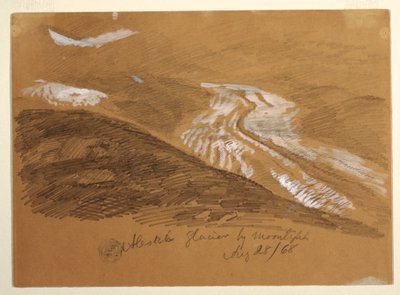 デッサン、月明かりに照らされたアレッチ氷河、スイス、ベルナー・アルプス、1868年8月28日 作： Frederic Edwin Church