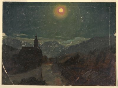 ドローイング、夜のアルプスの風景、1868年 作： Frederic Edwin Church