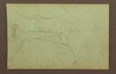デッサン、曇り空の下のアメリカ滝、ナイアガラ川、おそらく1856年 作： フレデリックエドウィン教会