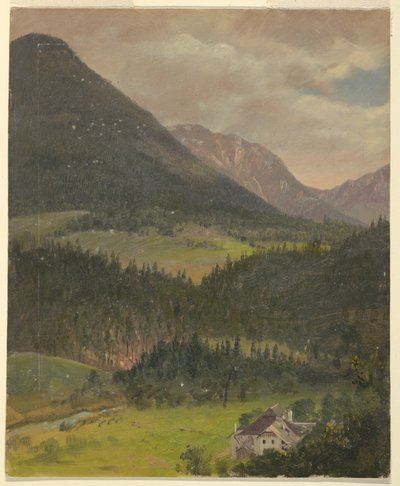 素描、バイエルン・アルプスの風景、1868年 作： フレデリックエドウィン教会