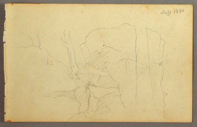 デッサン、木々の間の巨石、1844年 作： フレデリックエドウィン教会
