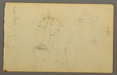 デッサン、袋にもたれかかる少年、帽子、1844年 作： フレデリックエドウィン教会