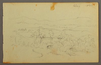図面、農場のある広い谷、1844年 作： Frederic Edwin Church