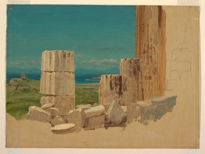 デッサン、壊れた柱、アテネのパルテノン神殿からの眺め、1869年4月 作： Frederic Edwin Church