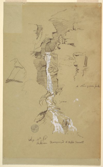 描画、CeppoMorelliとMacugnagaの間のカスケード 作： Frederic Edwin Church