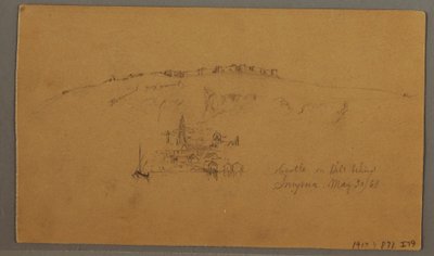 素描、城、ミナレット、帆船、家、1868年5月 作： Frederic Edwin Church