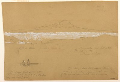 デッサン、カヤンベ、朝、太陽の神殿より、キト、1857年6月24日 作： Frederic Edwin Church