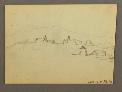 教会の塔に隣接する建物の図面、1868-69年頃か 作： Frederic Edwin Church