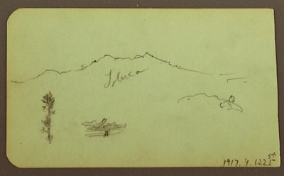 素描、教会、裏面：山の風景「タルーカ」、1883年 作： Frederic Edwin Church