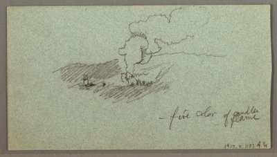 デッサン、丘陵にかかる雲、低い太陽、1874年頃か 作： Frederic Edwin Church