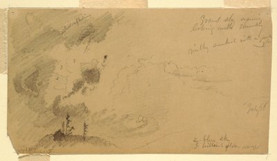 デッサン、丘陵地帯の曇った夕空、1866年7月 作： Frederic Edwin Church