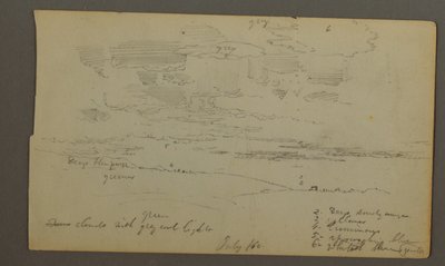デッサン、丘の稜線に曇り空（メイン州？ 作： Frederic Edwin Church