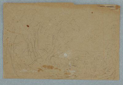 デッサン、丘陵地帯に広がる曇り空、裏面は小川に映る満月、1845-50年 作： フレデリックエドウィン教会