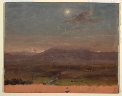 デッサン、コロンビアまたはエクアドル、山、月光、1853年または1857年 作： フレデリックエドウィン教会