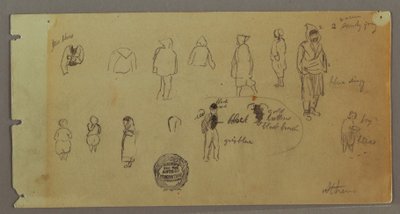 デッサン、衣装と人物のスケッチ、おそらく1869年 作： フレデリックエドウィン教会