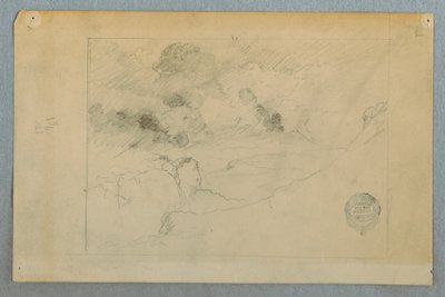 デッサン、噴火するサンガイ火山の遠景、エクアドル、1857-62年 作： フレデリックエドウィン教会