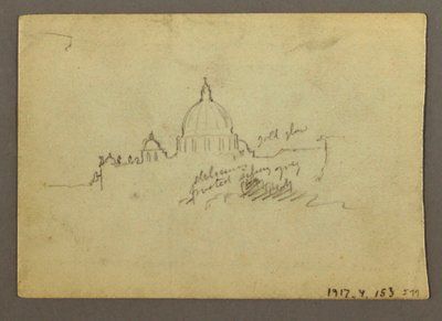 デッサン、サン・ピエトロ大聖堂ドーム遠景、ローマ、イタリア、1869年1月 作： Frederic Edwin Church