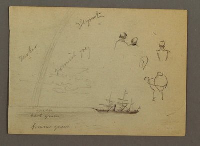素描、人物画、帆船、虹、おそらく1868年 作： フレデリックエドウィン教会