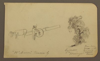 デッサン、人物と牛車、ヒノキ、裏面：キュイッツェオ湖対岸の眺め、1885年1月 作： Frederic Edwin Church