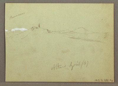 デッサン、羊の群れと羊飼い、雪に覆われた山脈、1869年4月 作： フレデリックエドウィン教会