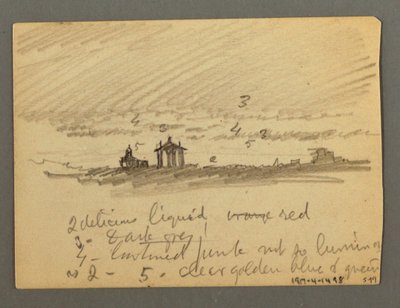 デッサン、ローヌ渓谷、シオンの断崖の要塞、おそらく1868年 作： Frederic Edwin Church