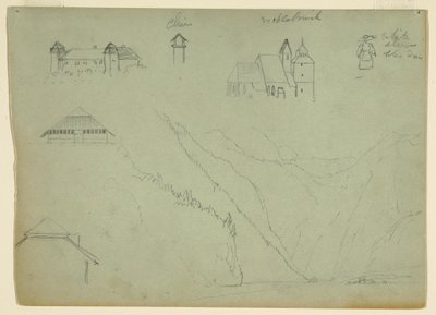 1868年7月、オーストリアのザルツカンマーグートとバイエルン州ベルヒテスガーデン近郊のコーニッヒスゼーからのデッサン 作： フレデリックエドウィン教会