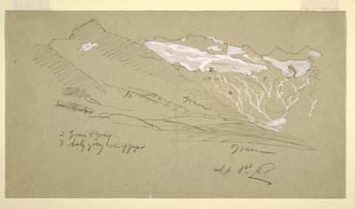 素描、ベルナー・アルプスより、ベル・アルプ、1868年8月 作： Frederic Edwin Church