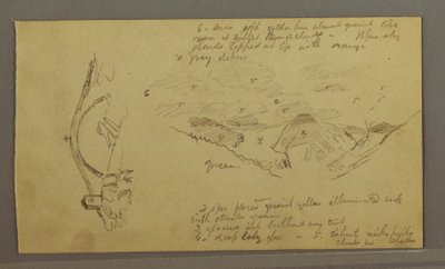 図面、氷河、橋と家、1868年9月 作： Frederic Edwin Church