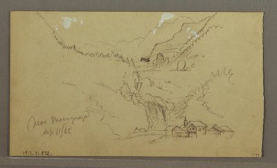 図面、氷河、橋と家、1868年9月 作： フレデリックエドウィン教会