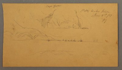 素描、港、帆船、山、1859年6月21日 作： フレデリックエドウィン教会
