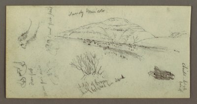 デッサン、丘、潅木、人物、ラクダの習作、おそらく1868年 作： Frederic Edwin Church