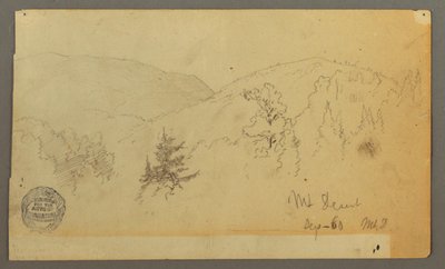 ドローイング、樹木のある丘、1860年 作： Frederic Edwin Church