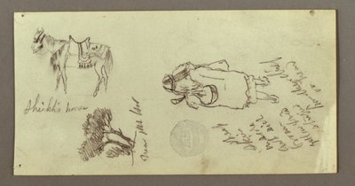 素描、馬、後ろから見た人物、樹木、1868年頃か 作： フレデリックエドウィン教会