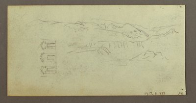 素描、馬、後ろから見た人物、樹木、1868年頃か 作： Frederic Edwin Church