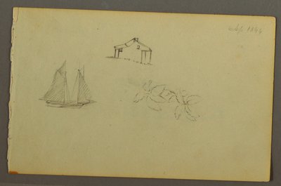 デッサン、家、ヨット、工場、1844年9月 作： Frederic Edwin Church