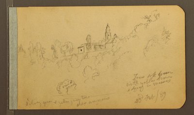 ドローイング、家屋、尖塔、1889年2月23日 作： Frederic Edwin Church