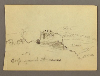 デッサン、丘の上の家々、1868-69年頃か 作： Frederic Edwin Church