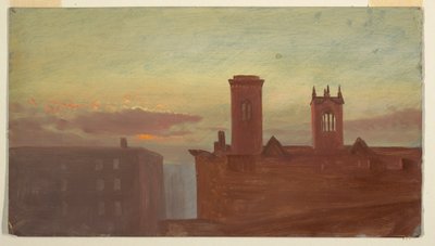 素描、ハウストップ／ハドソン、1867年頃 作： Frederic Edwin Church
