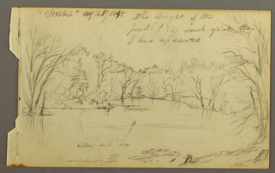 樹木に囲まれた池、フタキエ（？ 作： Frederic Edwin Church