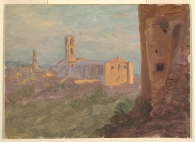 デッサン、イタリアかスイスの町、1868年 作： フレデリックエドウィン教会