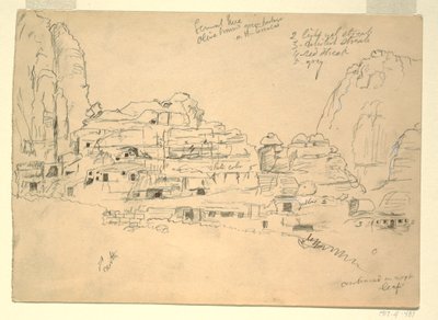 1868年2月26日、ヨルダン、ペトラ、キルベト・エン・ナサラのドローイング 作： フレデリックエドウィン教会