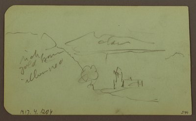 素描、風景、トルーカ；裏面：山、教会、1883年 作： Frederic Edwin Church