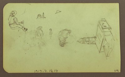 素描、風景；裏面：人物、教会 1883年 作： フレデリックエドウィン教会