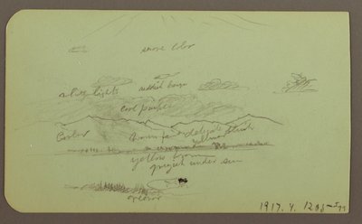 素描、教会のある風景；裏面：風景、1883年 作： Frederic Edwin Church