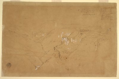 デッサン、ピュレーズ山のある風景、コロンビア、1853年8月6日 作： Frederic Edwin Church