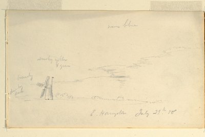 デッサン、風車のある風景、1858年7月29日 作： Frederic Edwin Church